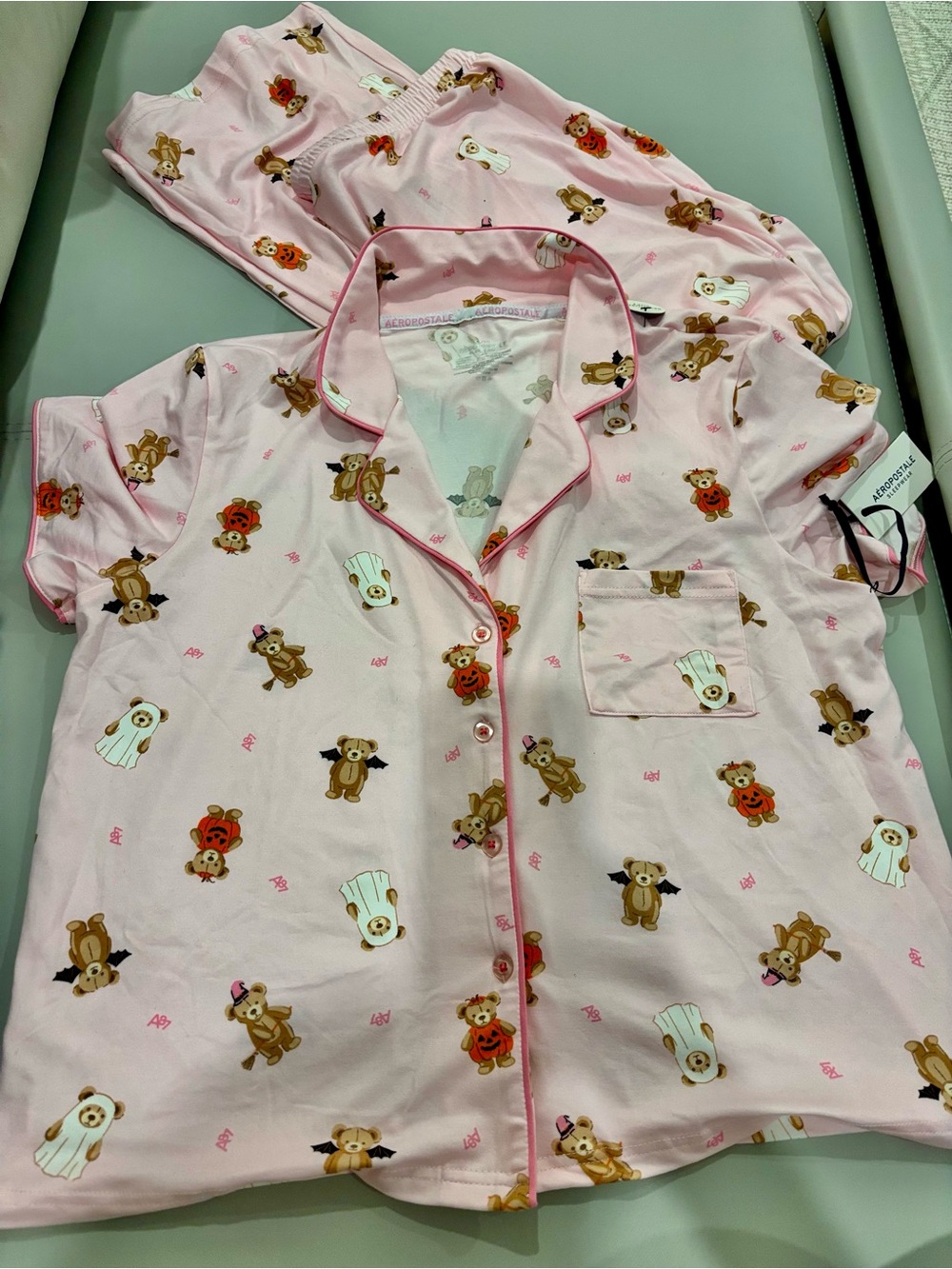 Aeropostale Halloween Women’s Pajama set Pumpkins ghosts bats teddy bear costume